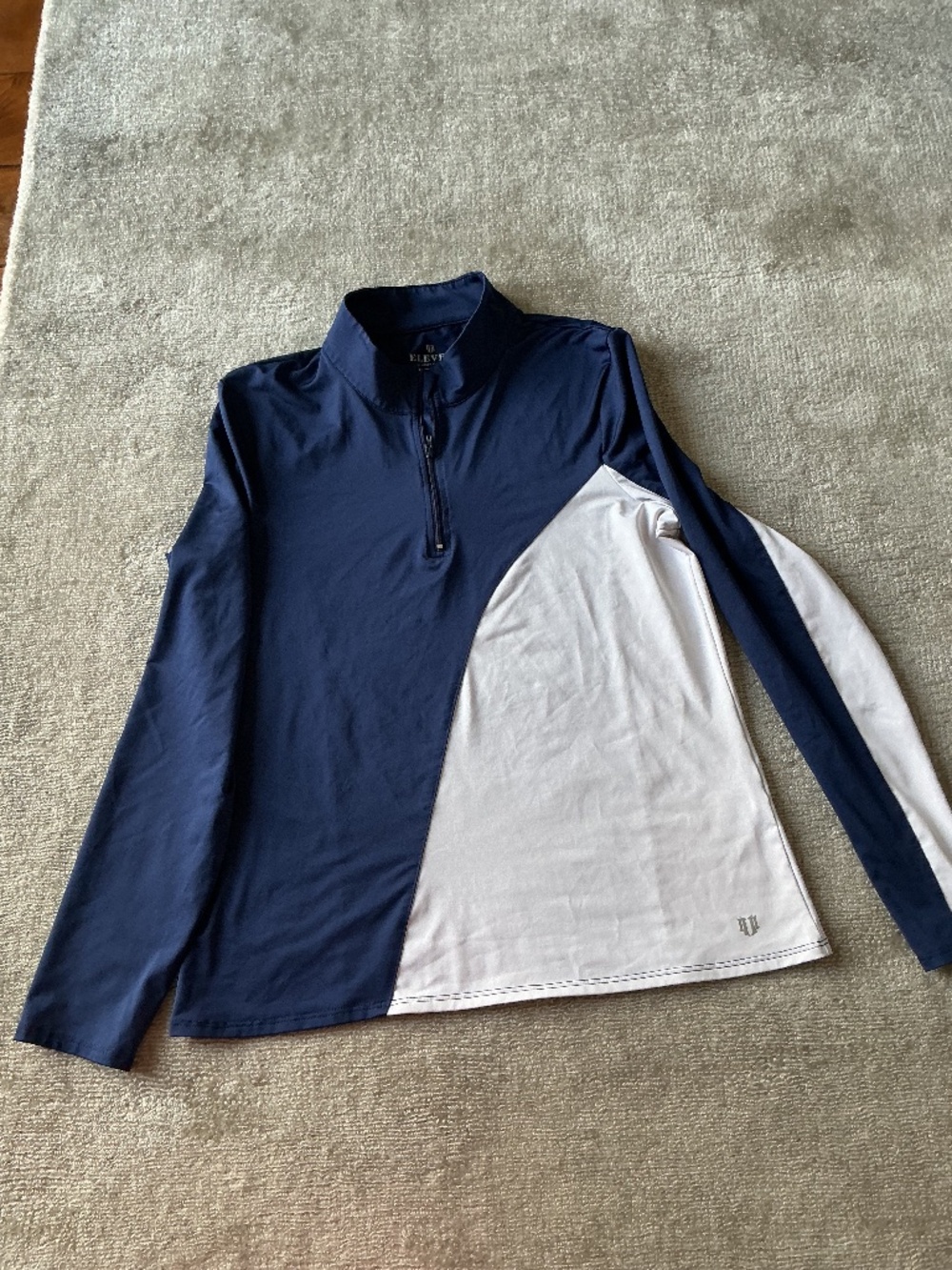 ELEVEN BY VENUS WILLIAMS Navy Blue White Golf Tennis 1/4 Zip Colorblock Top L